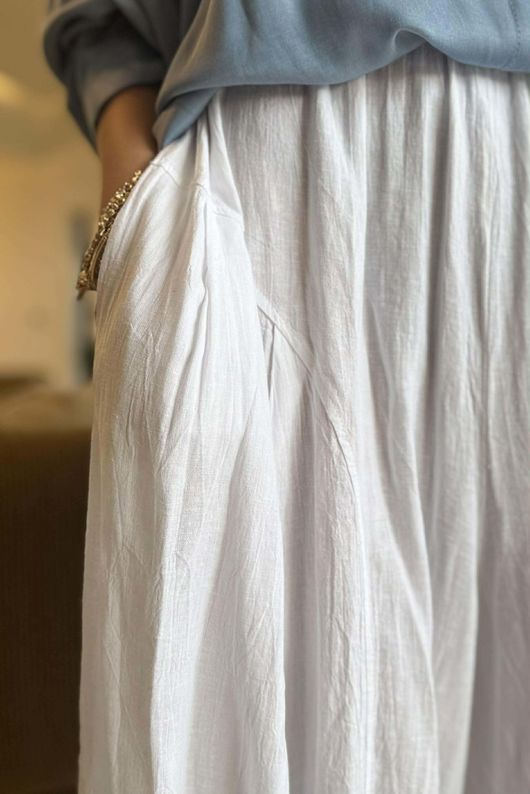 Noa Linen Blend Sia Barrel Trouser White